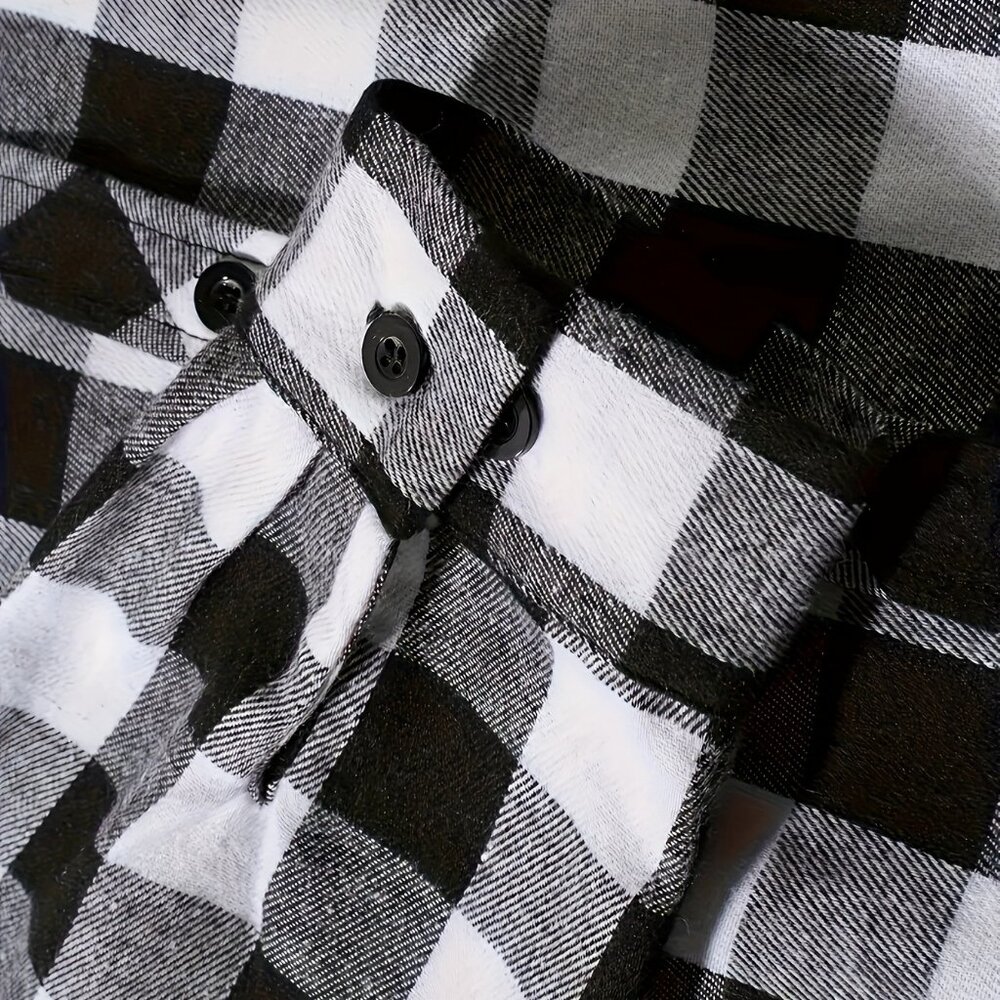 Men's Flannel Hoodie Jacket Casual Long Sleeve Button Down Plaid Shirt White - Picture 4 of 5